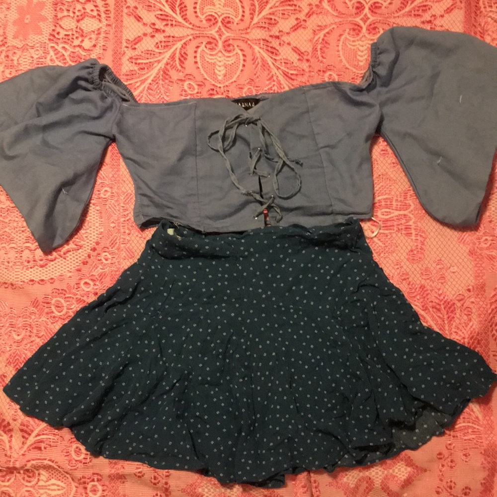 Crop tie up and high waste skirt